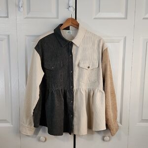 Blue Buttercup Womens Colorblock Corduroy Top Jacket Size SM Oversized Western